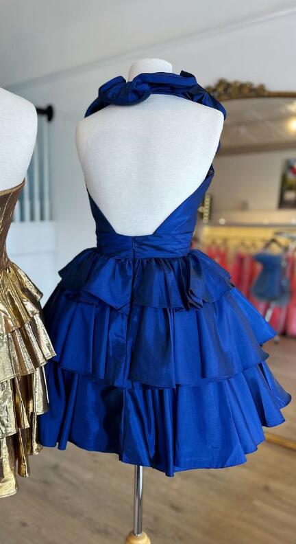 Halter Short Homecoming Dress with Ruffle Skirt