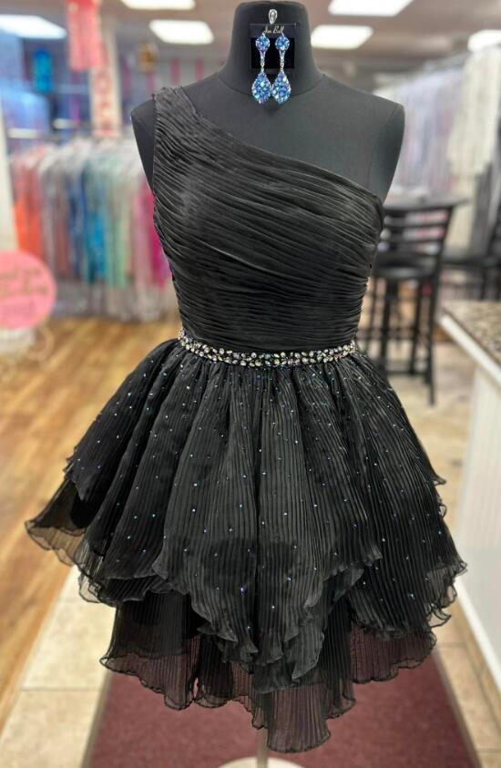 One Shoulder Short Homecoming Dress with Beading