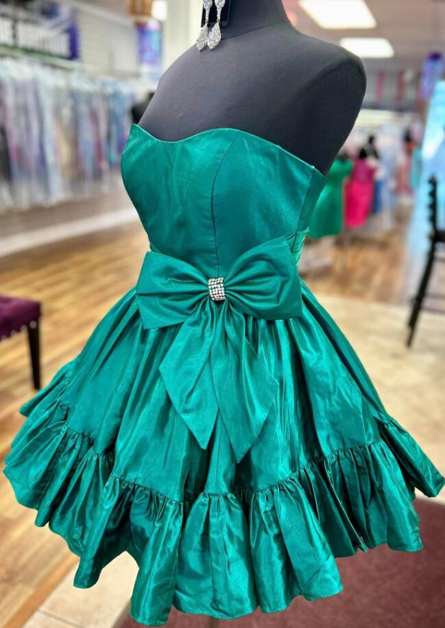 Strapless Short Homecoming Dress with Bow and Ruffle Skirt