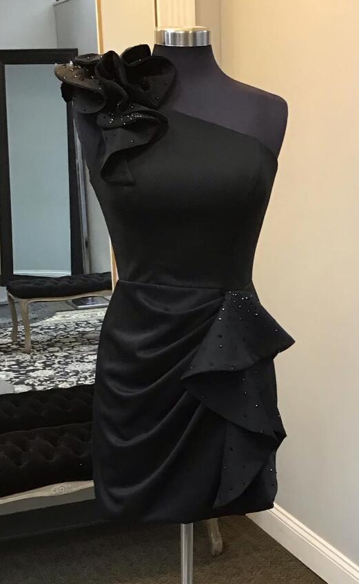 One Shoulder Black Short Homecoming Dress