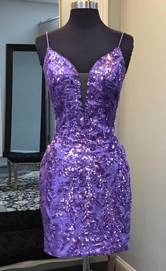 Straps Sequins Lace Short Homecoming Dress