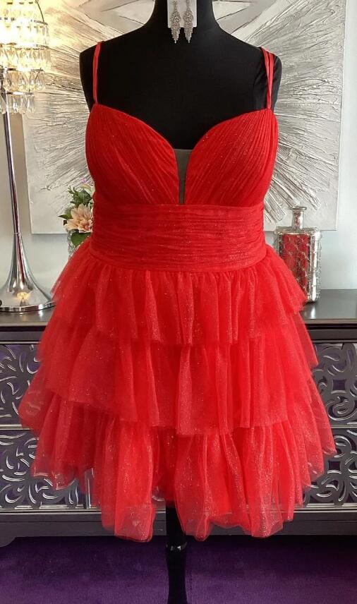 Straps Short Homecoming Dress with Ruffle Skirt