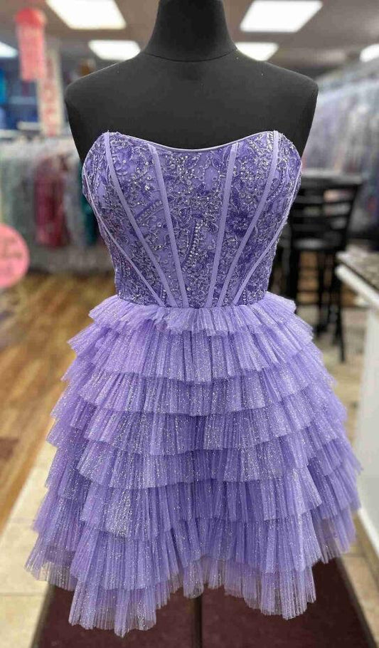 Strapless Short Homecoming Dress with Ruffle Skirt