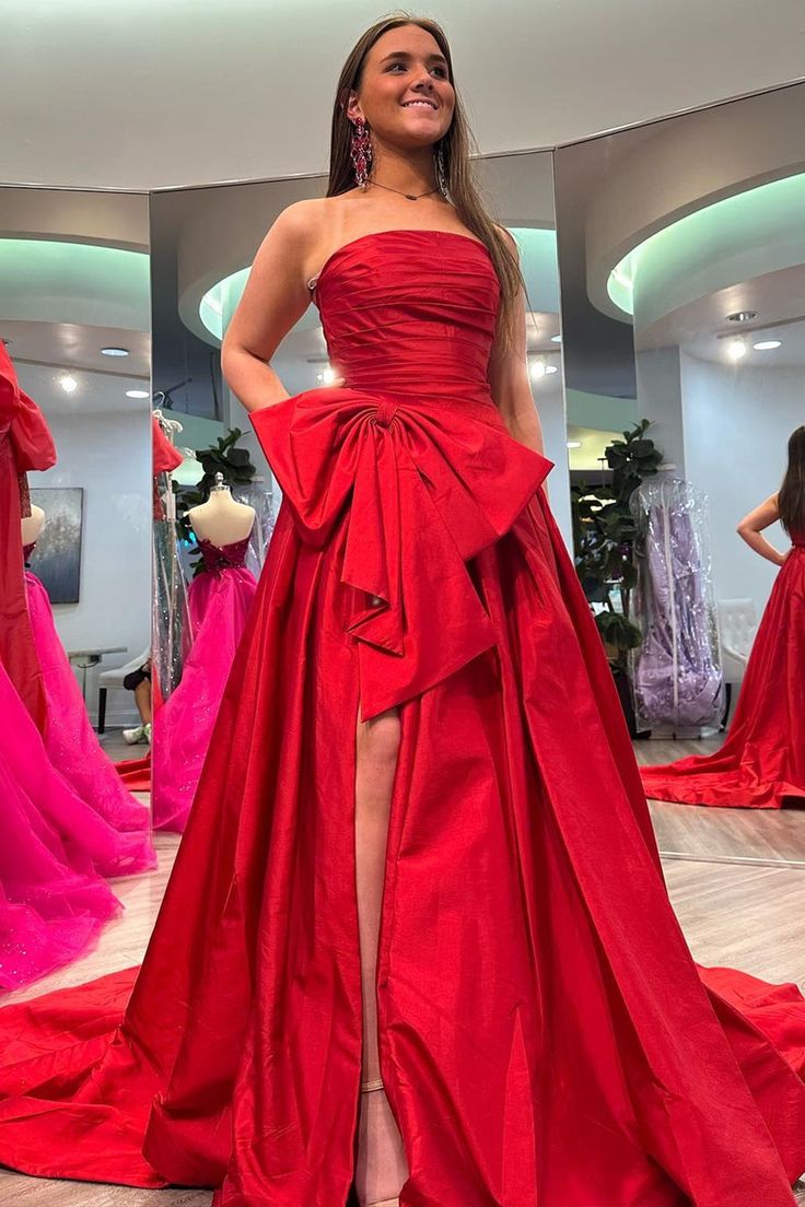 Strapless Long Prom Dress with Bow