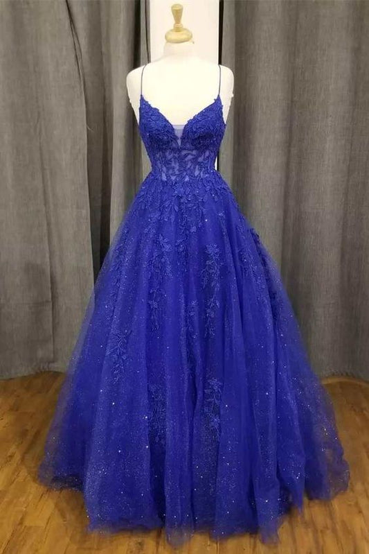 Royal Blue V-Neck A-Line Formal Gown, Long Prom Dress