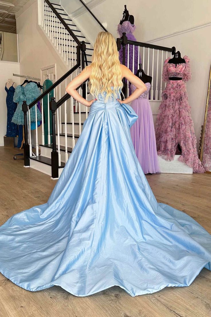 Strapless Long Prom Dress with Bow