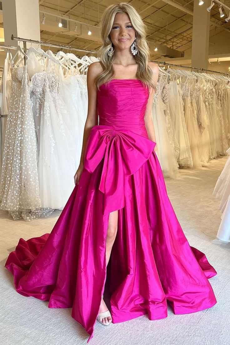 Strapless Long Prom Dress with Bow