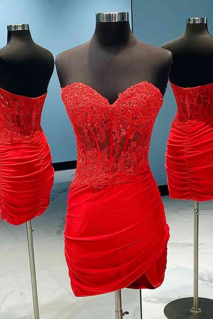 Strapless Red Lace Corset Short Homecoming Dress DTH122