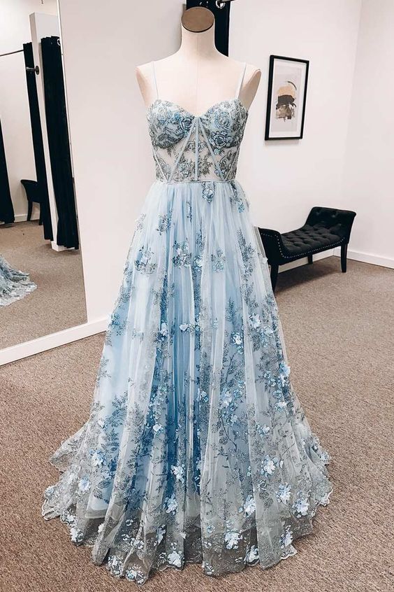3D Floral Lace Sweetheart A-Line Long Prom Dress, DT1647