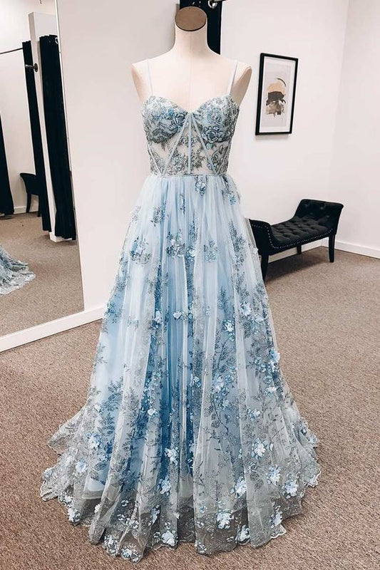 3D Floral Lace Sweetheart A-Line Long Prom Dress