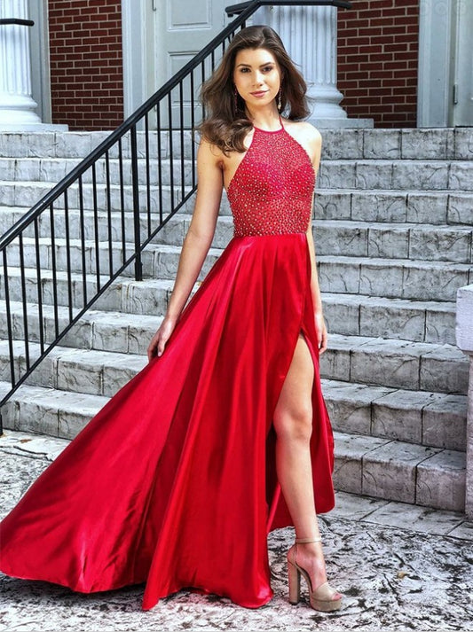 Sexy Red Prom Dress with Slit, Graduation School Party Gown, Winter Formal Dress