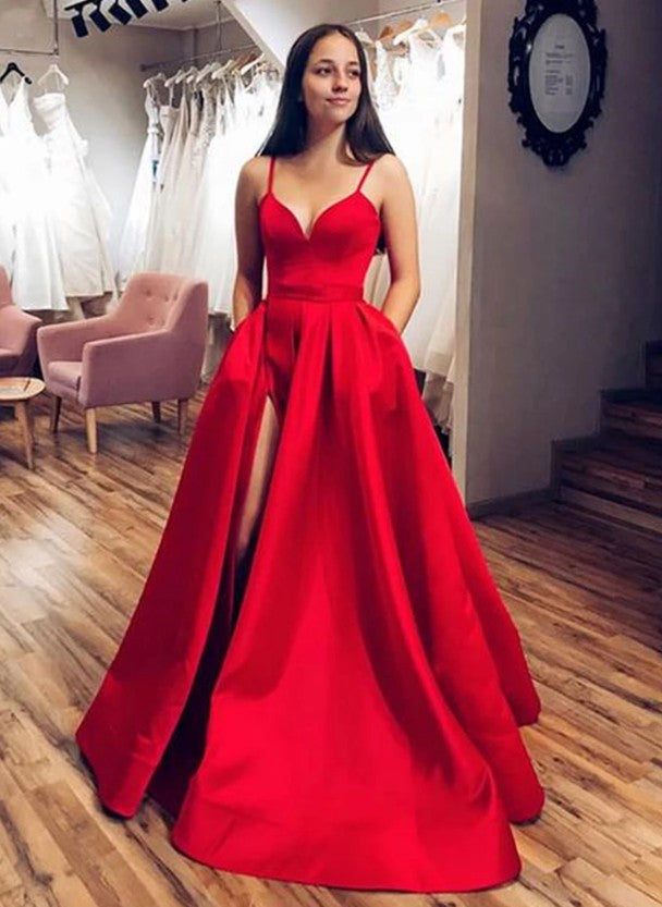 Red Prom Dress with Split, Pageant Dress, Evening Dress, Dance Dresses, Graduation School Party Gown