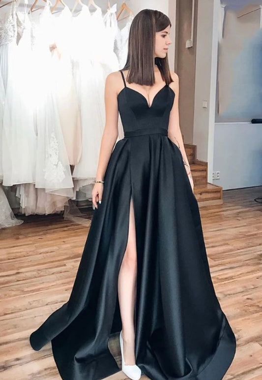 Black Prom Dress with Slit, Pageant Dress, Evening Dress, Dance Dresses, Graduation School Party Gown