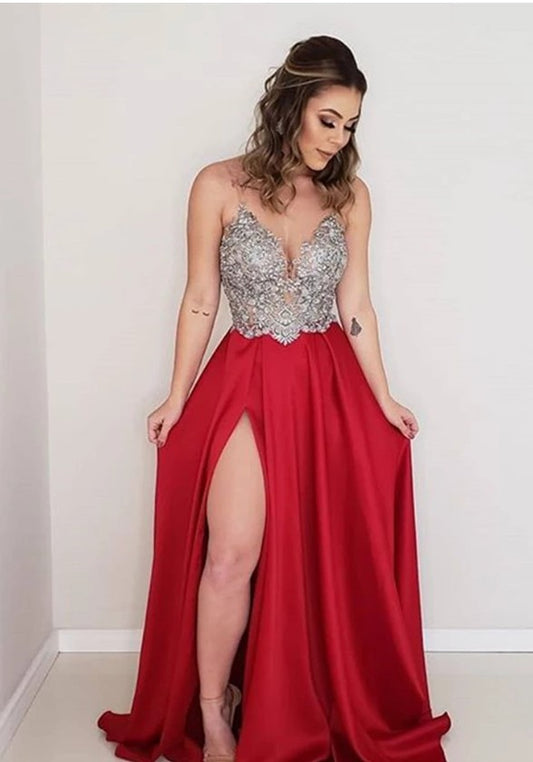 New Style Prom Dress with Slit, Pageant Dress, Evening Dress, Dance Dresses, Graduation School Party Gown