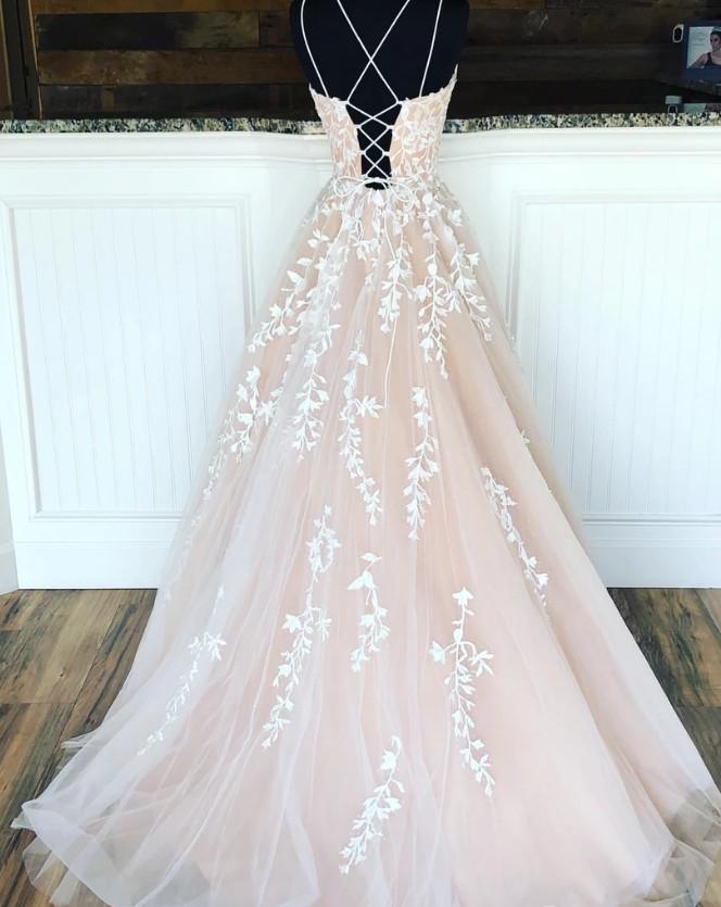 New Style Champagne Prom Dress with Straps, Prom Dresses, Pageant Dress, Evening Dress, Ball Dance Dresses, Graduation School Party Gown