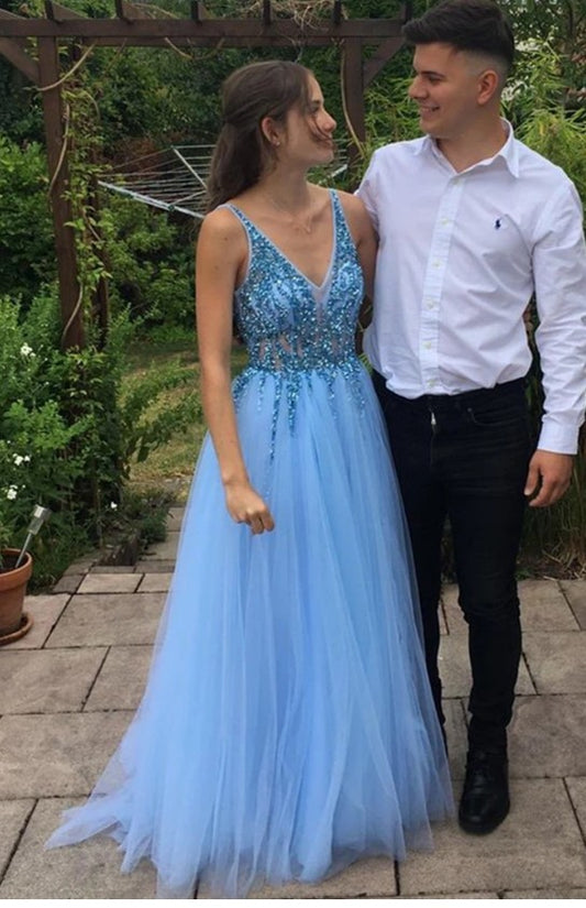 Light Blue Prom Dress, Pageant Dress, Evening Dress, Dance Dresses, Graduation School Party Gown