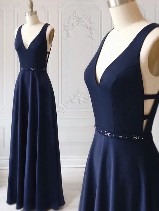 Navy Prom Dress, Pageant Dress, Evening Dress, Dance Dresses, Graduation School Party Gown