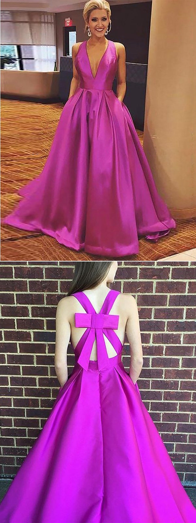 Hot Pink Prom Dress with Pockets, Evening Dress, Formal Dresses, Graduation School Party Dance Dress
