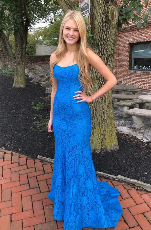 Blue Lace Prom Dress, Pageant Dress, Evening Dress, Dance Dresses, Graduation School Party Gown