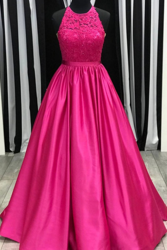 Prom Dress Halter Neckline, Pageant Dress, Evening Dress, Dance Dresses, Graduation School Party Gown