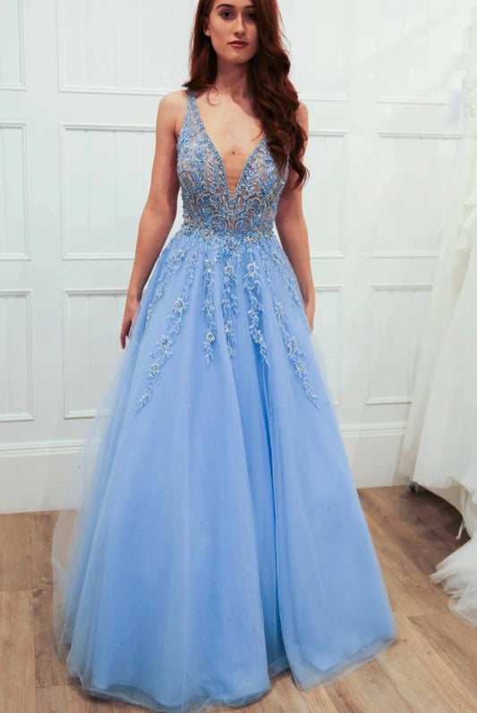 Blue Prom Dress , Pageant Dress, Evening Dress, Dance Dresses, Graduation School Party Gown