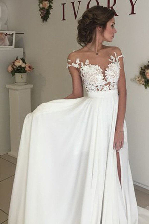 Sexy Wedding Dress with Slit, Dresses For Wedding, Bridal Gown ,Bride Dress, Dresses For Brides