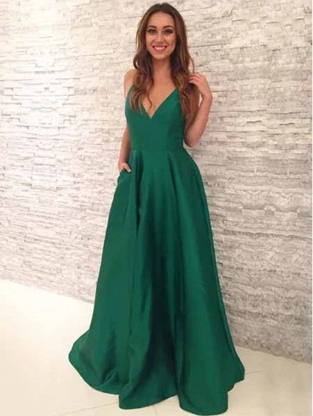 Green Prom Dress with Pockets, Pageant Dress, Evening Dress, Dance Dresses, Graduation School Party Gown