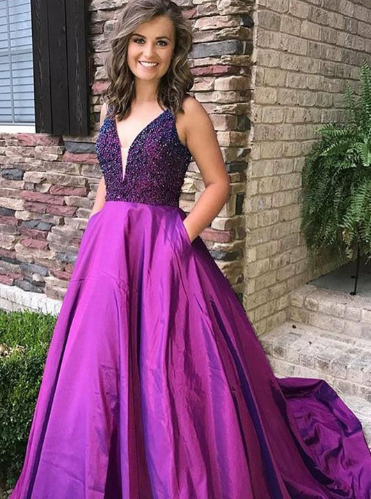 A Line Prom Dress with Pocket, Prom Dresses, Evening Gown, Graduation School Party Dress, Winter Formal Dress
