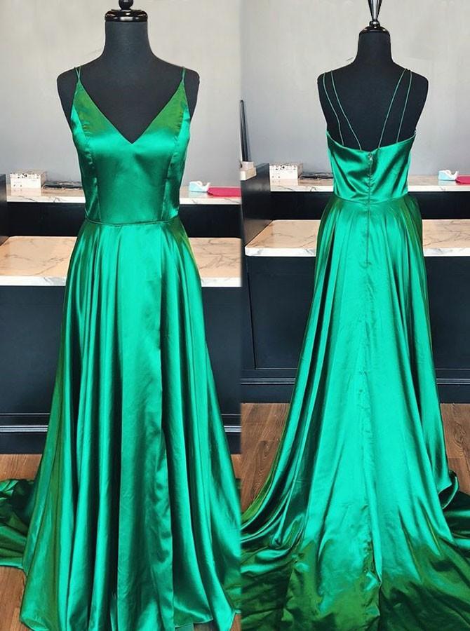 Green Prom Dress For Teens, Evening Gown, Graduation School Party Gown, Winter Formal Dress