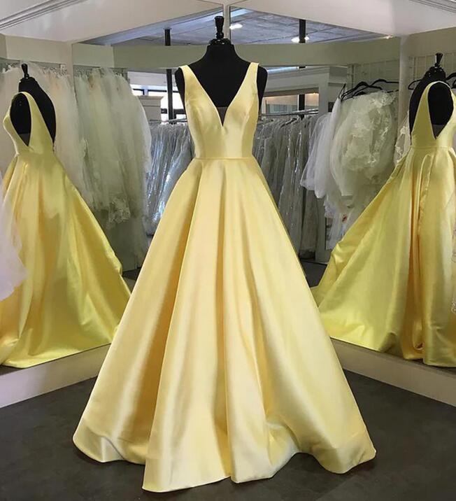 Yellow Satin Prom Dresses, Evening Dress, Formal Dress, Dance Dresses, Graduation School Party Gown