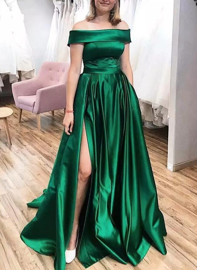 Green Prom Dresses Slit Skirt, Evening Dress, Formal Dress, Dance Dresses, Graduation School Party Gown