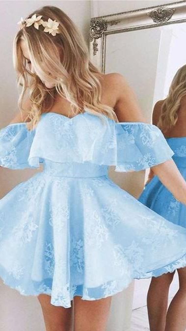 Light Blue Lace Homecoming Dress, Short Prom Dress, Graduation School Party Gown
