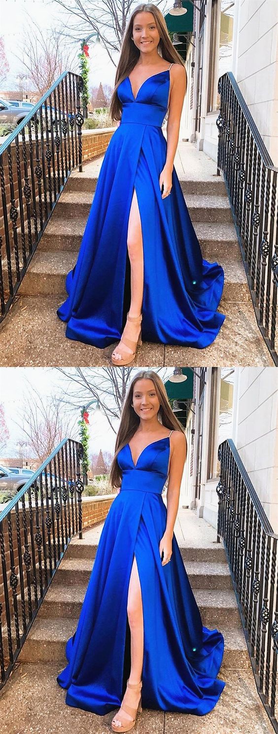 Sexy Royal Blue Prom Dress with Slit, Prom Dresses, Pageant Dress, Evening Dress, Ball Dance Dresses, Graduation School Party Gown