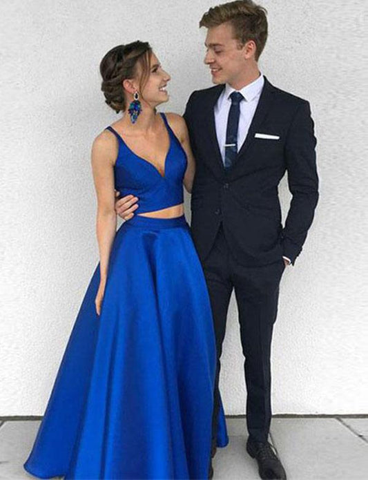 Two Pieces Royal Blue Prom Dresses, Evening Gown, Graduation School Party Dress, Winter Formal Dress