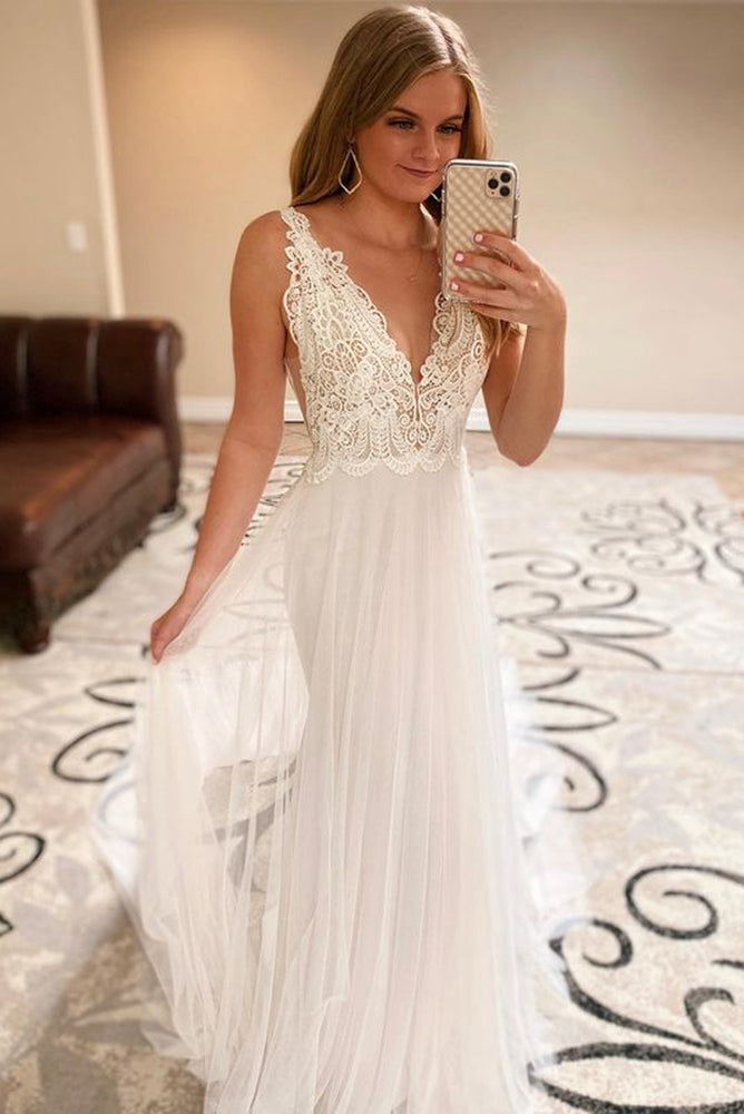 Sexy A-line Lace/Tulle Beach Wedding Dresses,Dresses For Wedding,Bridal Gown,Bride Dress,Dresses For Brides