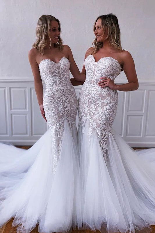 Strapless Mermaid Lace/Tulle Wedding Dresses,Dresses For Wedding,Bridal Gown,Bride Dress,Dresses For Brides