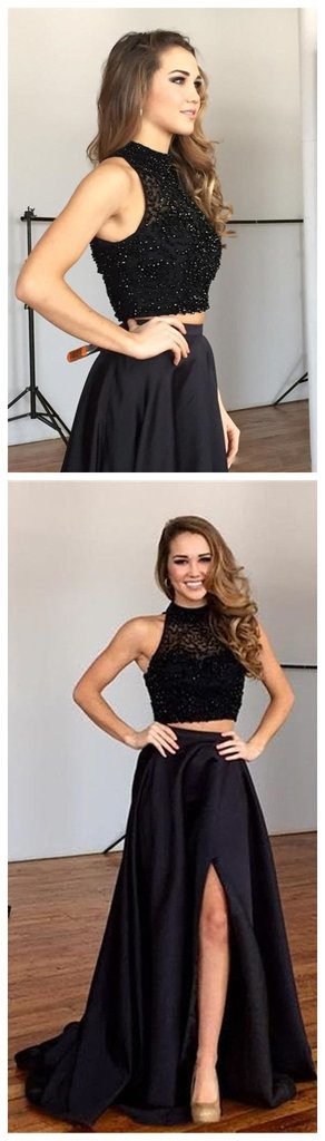 Two Pieces Black Prom Dress, Prom Dresses, Evening Gown, Graduation School Party Dress, Winter Formal Dress
