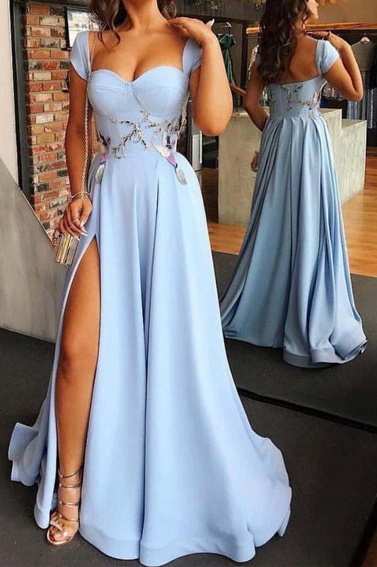 Light Blue Prom Dress For Teens, Graduation School Party Gown, Winter Formal Dress