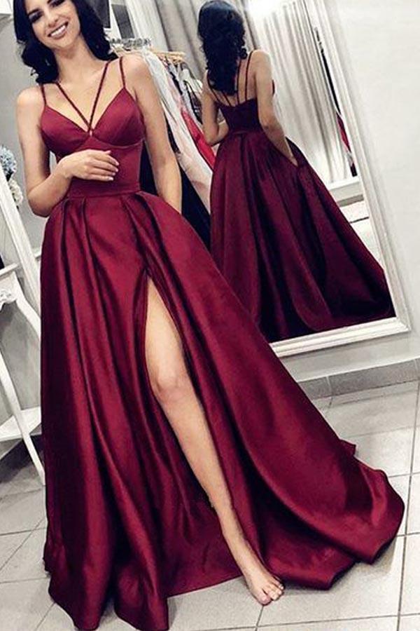 Sexy Prom Dress For Teens Slit Skirt, Evening Gown, Graduation School Party Gown, Winter Formal Dress