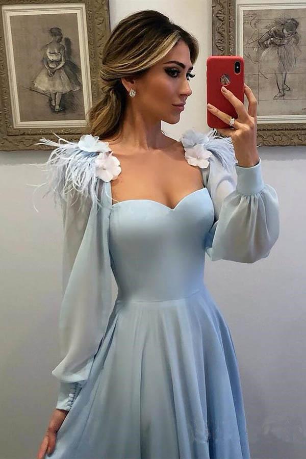 Light Blue Prom Dress For Teens, Evening Gown, Graduation School Party Gown, Winter Formal Dress