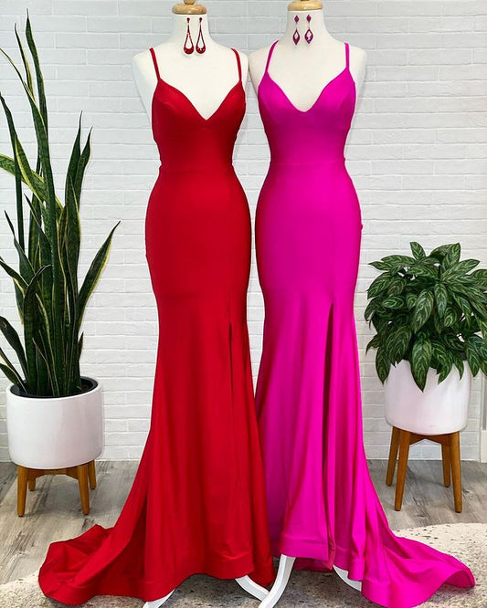 Simple Mermaid Prom Dress Long with Slit ,Prom Dresses,Pageant Dress