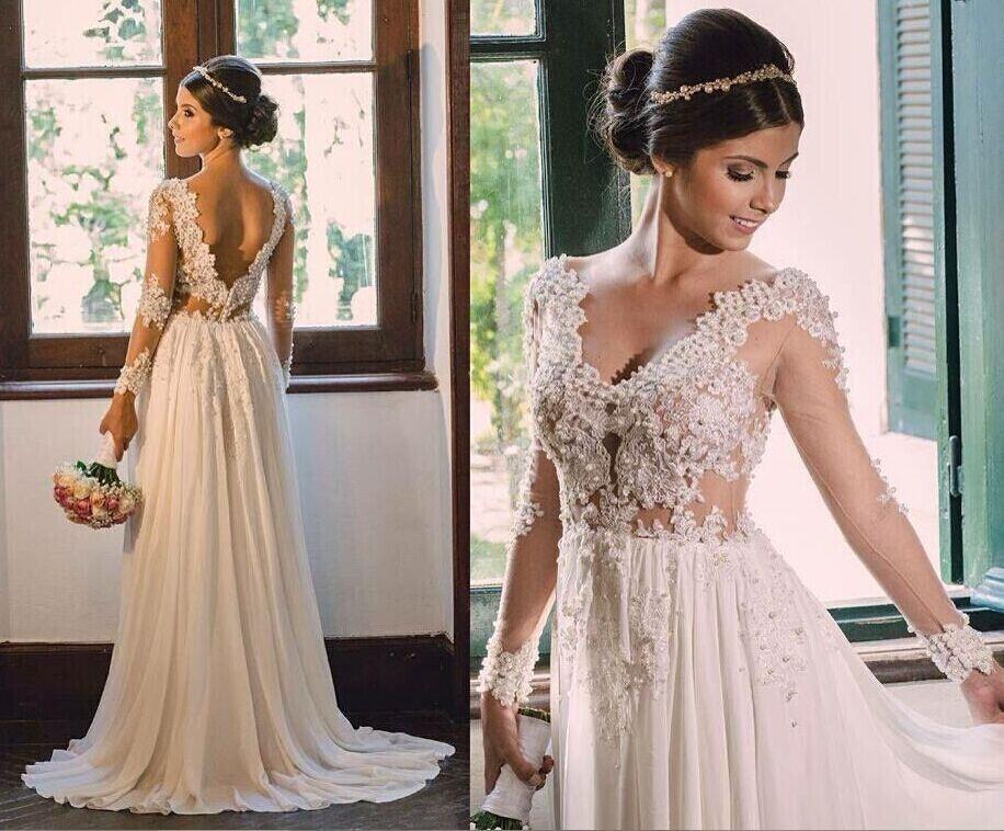 Chiffon Wedding Dress with Pearls, Bridal Gown ,Dresses For Brides