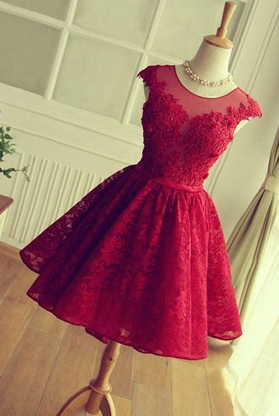 Short Lace Prom Dress, Homecoming Dresses, Graduation School Party Gown