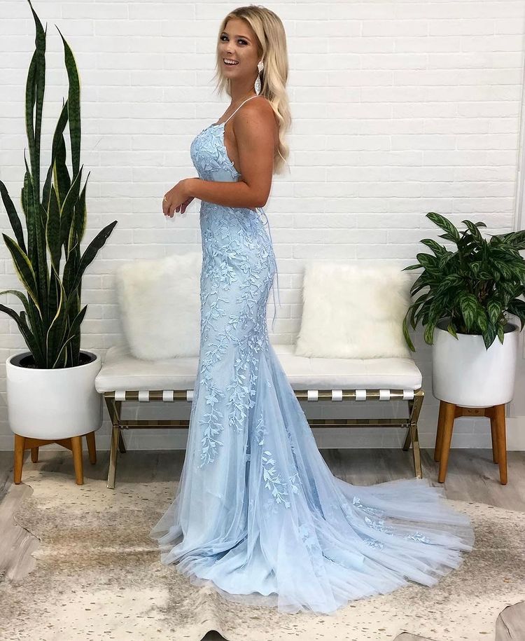 Tulle Mermaid Long Prom Dresses with Appliques and Beading,Formal Dresses,Dance Dress