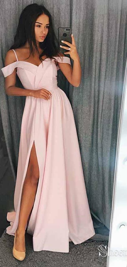 Light Pink Prom Dress with Slit Pageant Dress, Evening Dress, Dance Dresses, Graduation School Party Gown
