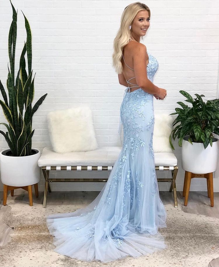 Tulle Mermaid Long Prom Dresses with Appliques and Beading,Formal Dresses,Dance Dress