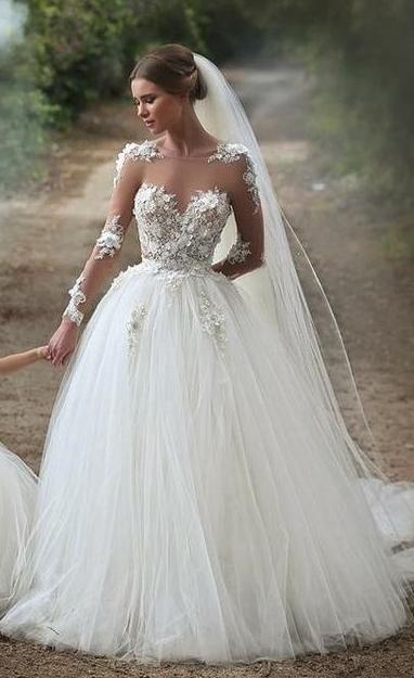 Wholesale New Style Wedding Dress with Sleeves, Bridal Gown ,Dresses For Brides