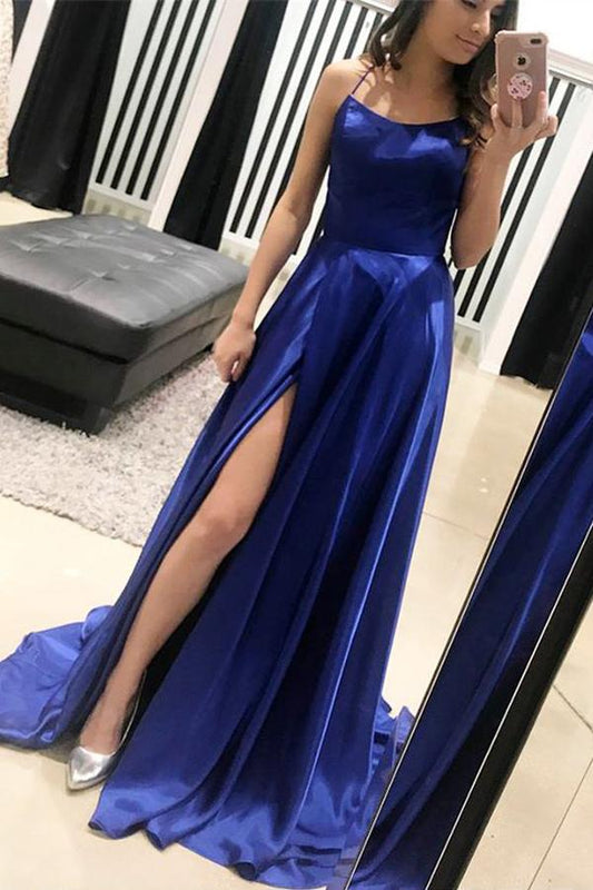 Sexy Royal Blue Prom Dress Slit Skirt, Evening Dress, Formal Dresses, Graduation School Party Dance Dress, DT0391