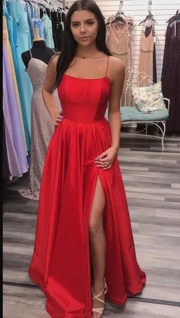 Red Prom Dress Slit Skirt, Evening Dress, Dance Dresses, Graduation School Party Gown