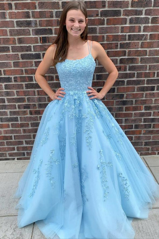 Sky Blue Lace Prom Dress, Dance Dresses, Graduation School Party Gown